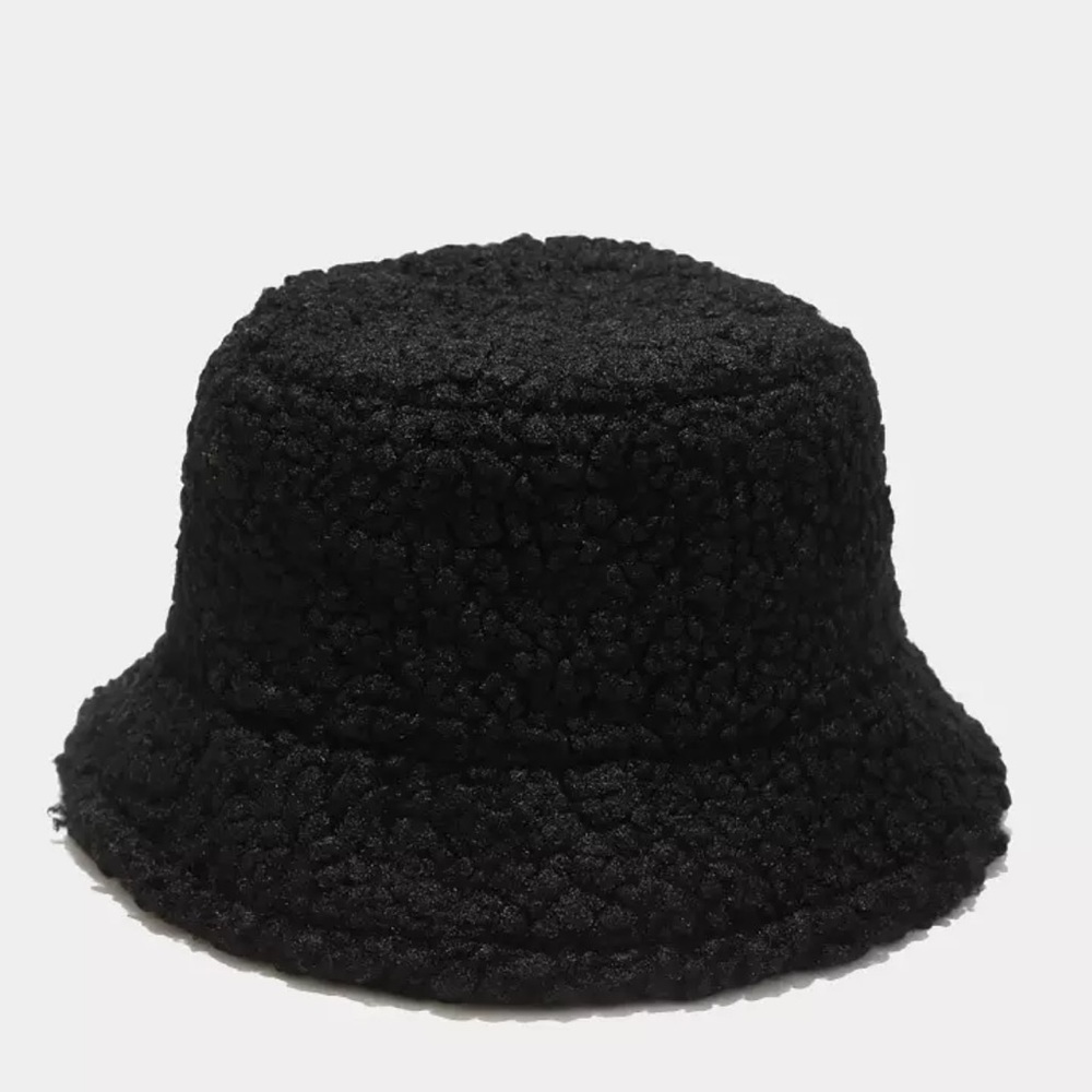 Faux Lambskin Bucket hat BLACK on Black Hat Cap Winter Bullseye 🎯 Megan Fox NWT